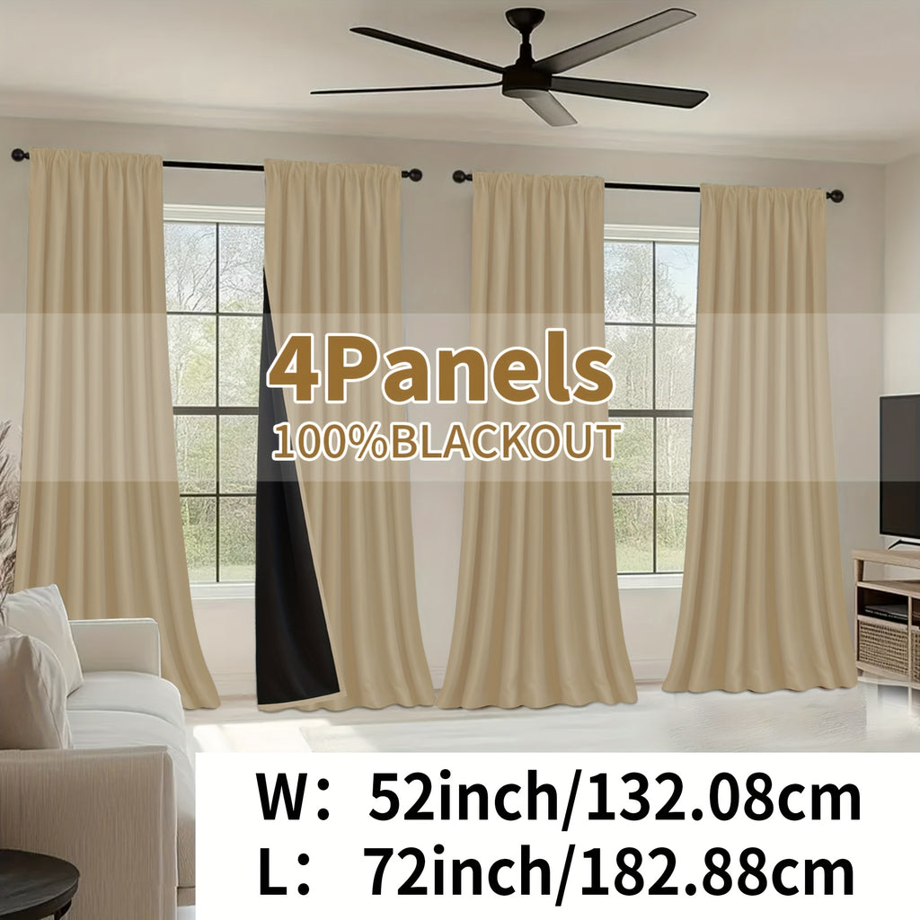 Blackout Curtains Rod Pocket 4 Panels - Thermal Insulated Room Darkening Noise Reducing Matte Drapes for Bedroom Living Room Office, 9 Colors 11 Sizes