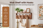 Wall Mounted Coat Rack Foldable Hooks Solid Rubberwood 6 or 8 Hooks 22 lbs Capacity Floating Shelf Dual Installation Drilling or Adhesive for Entryway Bedroom Bathroom Living Room