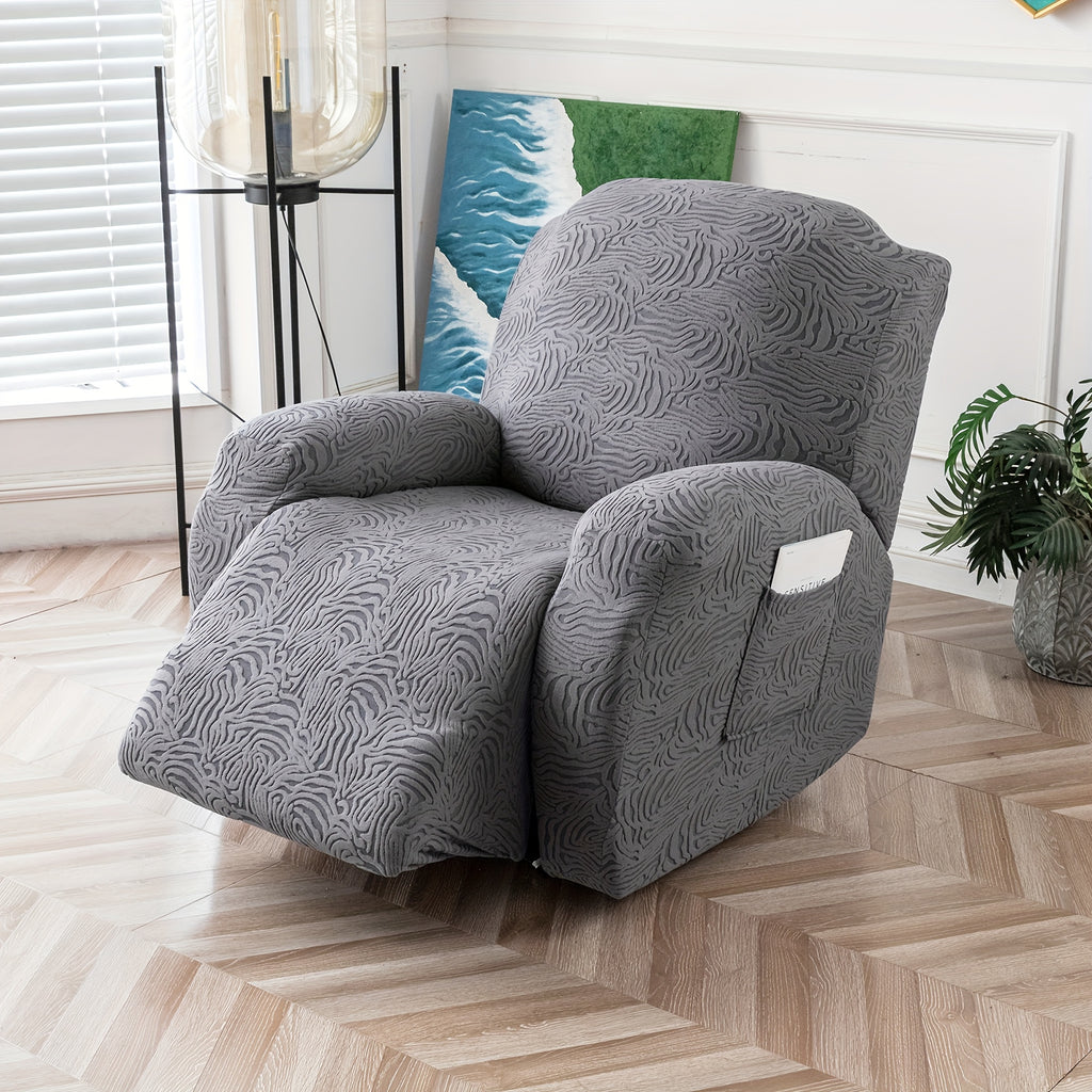 Recliner Cover Stretch Fleece 4pcs Set for Single Seat Recliner Chair - Polar Fleece 200-250gsm Washable Elastic Bottom Sofa Protector for Home Office Hotel, 5 Colors, All Season