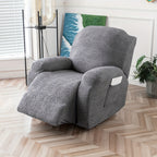 Recliner Cover Stretch Fleece 4pcs Set for Single Seat Recliner Chair - Polar Fleece 200-250gsm Washable Elastic Bottom Sofa Protector for Home Office Hotel, 5 Colors, All Season