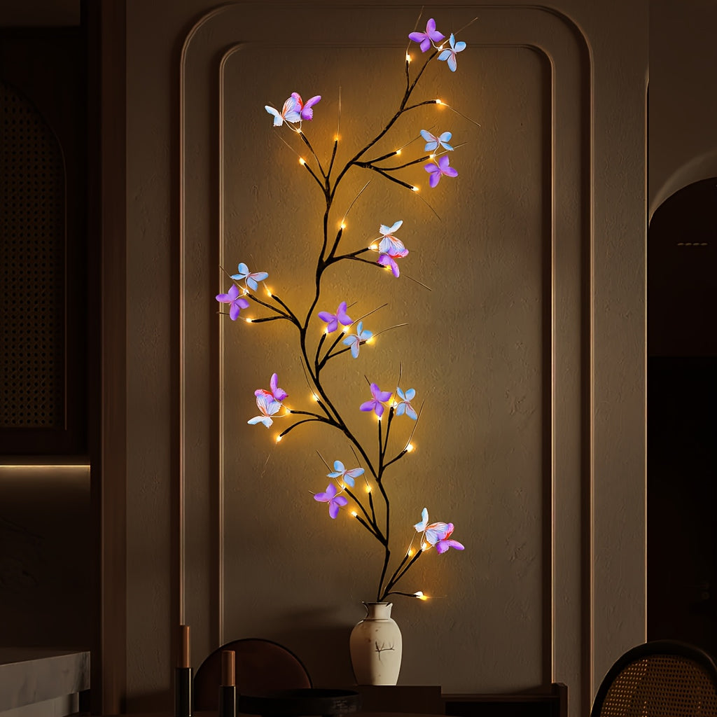 LED Willow Vine Fairy Lights with Butterfly Decoration - 37 LEDs 8 Modes USB Powered Flexible Branch String Light for Indoor Wall Bedroom Home Decor, Warm White