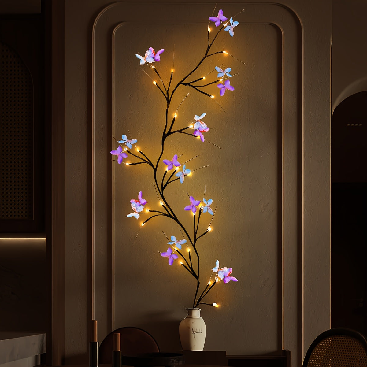 LED Willow Vine Fairy Lights with Butterfly Decoration - 37 LEDs 8 Modes USB Powered Flexible Branch String Light for Indoor Wall Bedroom Home Decor, Warm White