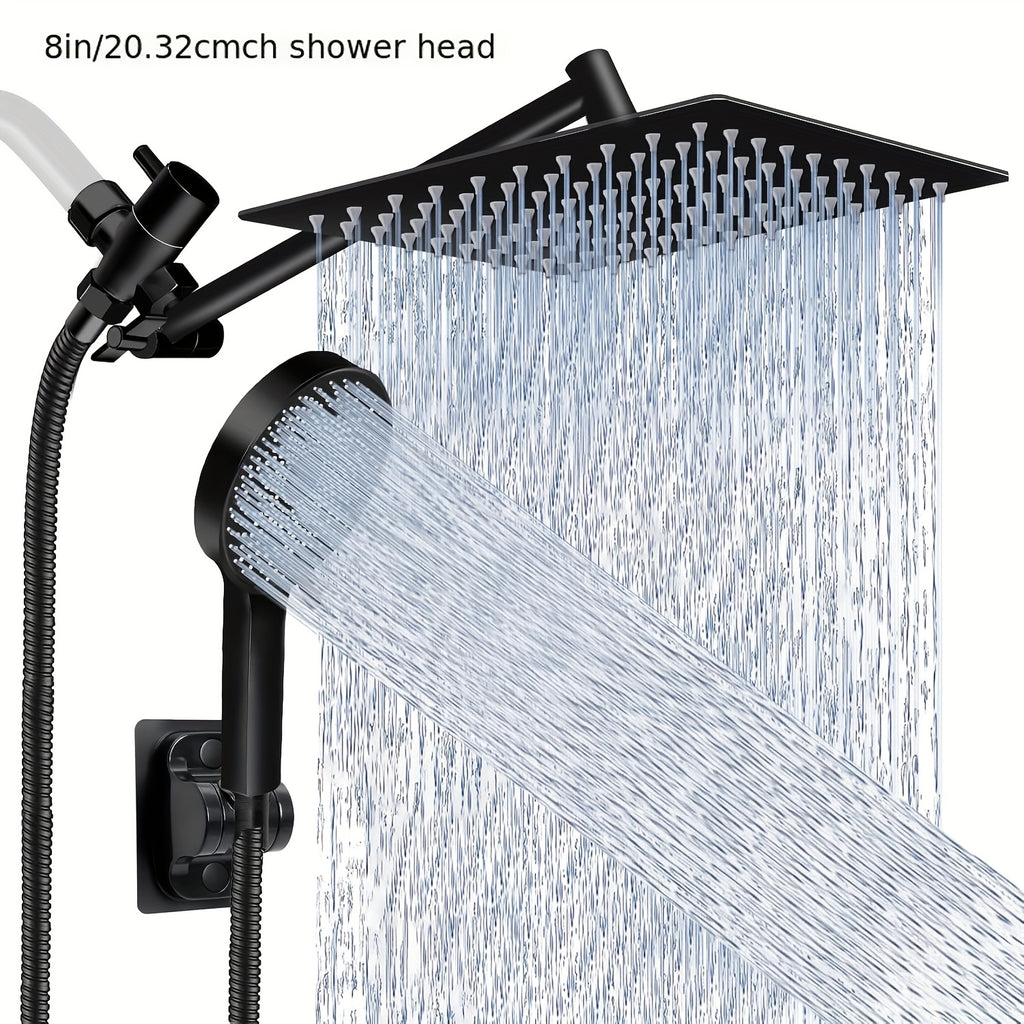 High Pressure Rainfall Handheld Shower Head Combo with 11-Inch Extension Arm 9 Spray Settings Anti-Leak Height Angle Adjustable Chrome Matte Black