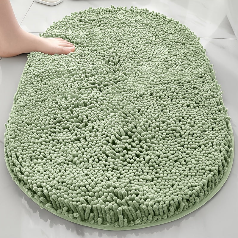 Chenille Oval Non-Slip Bathroom Mat Super Absorbent Soft Plush Floor Mat – Machine Washable, Anti-Slip Backing, 5 Colors 6 Sizes for Bathroom Kitchen Pet Use