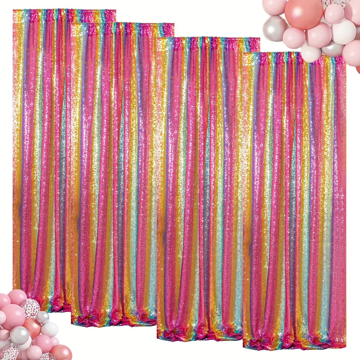 Sequin Backdrop Curtains 4 Panels 2FT x 8FT Glitter Party Decorations for Wedding Birthday Photo Booth Stage Background 30+ Colors