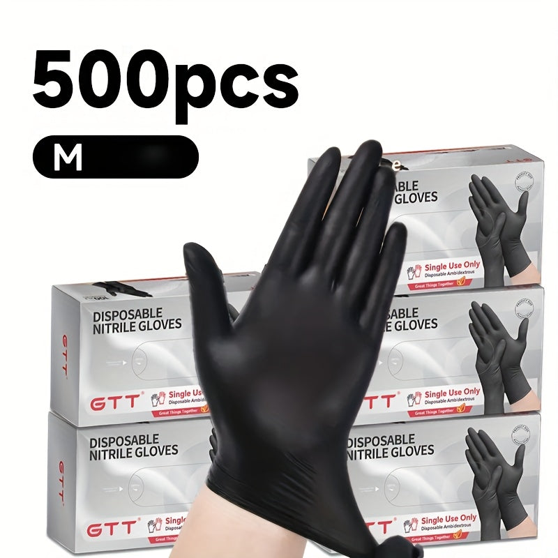 Black Disposable Nitrile Gloves 500PCS 6.7 Mil Thick Latex-Free & Powder-Free – 5 Boxes of 100, Textured Grip for Cooking, Food Handling, Cleaning & Hair Coloring, S/M/L/XXL