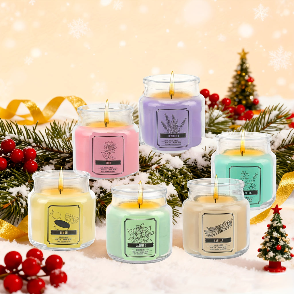6-Piece Soy Scented Candle Set 120 Hour Burn – Jasmine Eucalyptus Lavender Vanilla Rose Lemon 3.5oz Each, Aromatherapy Home Fragrance Gift for Thanksgiving Christmas Mother’s Day