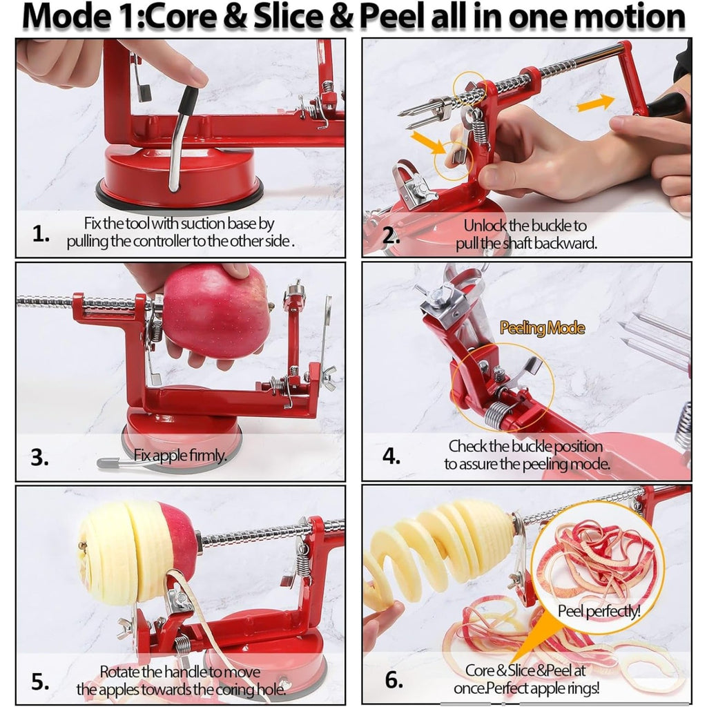Apple Peeler Corer Slicer Spiralizer 5-in-1 Heavy Duty Cast Iron with Suction Base – Fruit & Vegetable Peeler for Apples, Potatoes & Pears, Pie Making & Thanksgiving Baking Tool