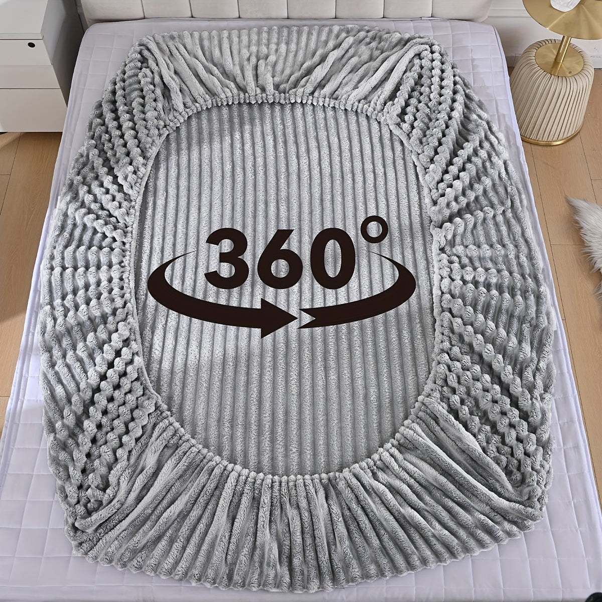Fuzzy Fleece Fitted Sheet Plush Warm Winter Bedding Stripe Rabbit Fur Soft Thickened Bed Cover Machine Washable Twin Queen King Dark Gray Beige Space Gray