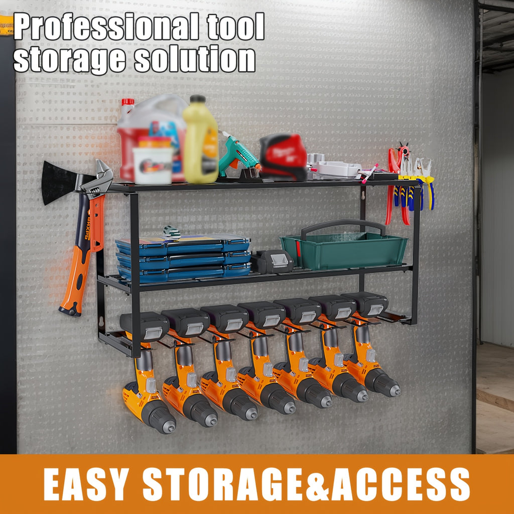 Power Tool Storage Rack Wall Mount – 150 lb Heavy-Duty 3-Tier Steel Organizer with 7 Bit Holders for Garage Workshop Shed Basement