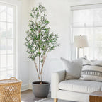 Tall Artificial Olive Tree 5/6/7FT Thick Trunk Indoor Faux Olive Plant with Lush Leaves & Berries for Living Room, Kitchen & Home Decor, Spring Summer Decoration