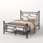 Metal Platform Bed Frame with Vintage Iron Art Headboard Footboard No Box Spring Needed Under Bed Storage Twin Full Queen King Black White Pink Gold