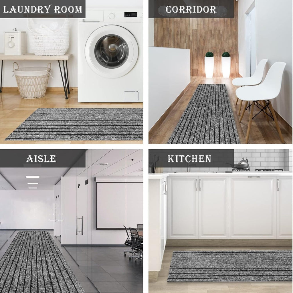 Runner Rug for Hallway Entryway Kitchen – Indoor Outdoor Non-Slip Rubber Backing, 200+ Custom Sizes, 8 Colors, Stain Resistant Low Pile Carpet Runner