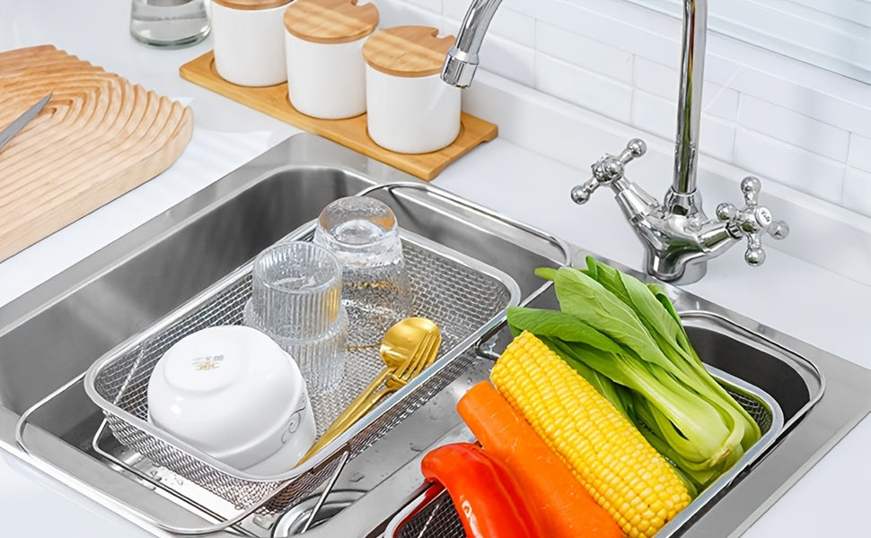Expandable Stainless Steel Colander | Foldable, Telescopic | Fruit, Vegetable & Pasta Strainer