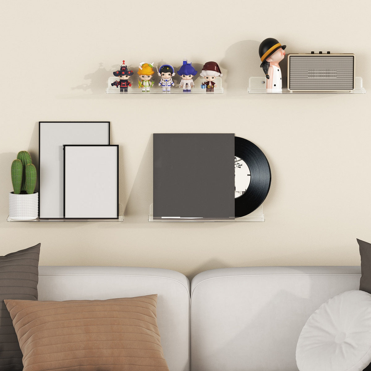 Floating Wall Shelf 15 Inch Transparent Acrylic – Clear Wall-Mounted Display Shelf for Books, Vinyl Records, Photos & Decor | Space-Saving Storage Organizer for Bedroom, Living Room, Bathroom & Kitchen