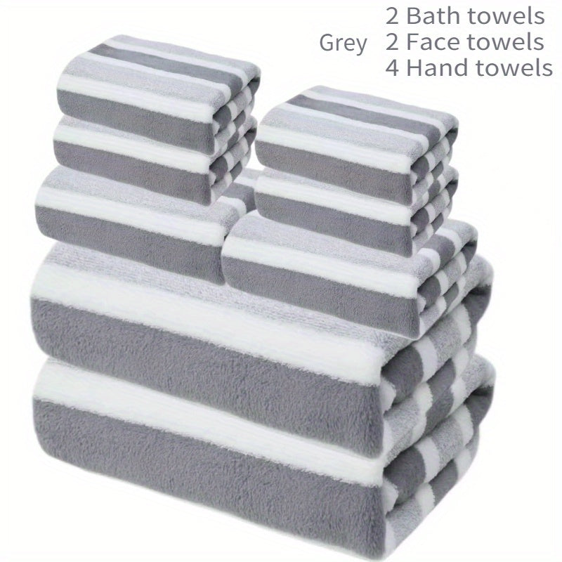 8-Piece Hotel-Quality Striped Bath Towel Set – Lint-Free Super Absorbent Two-Color Towels | 2 Large Bath Towels, 2 Medium Bath Towels & 4 Washcloths