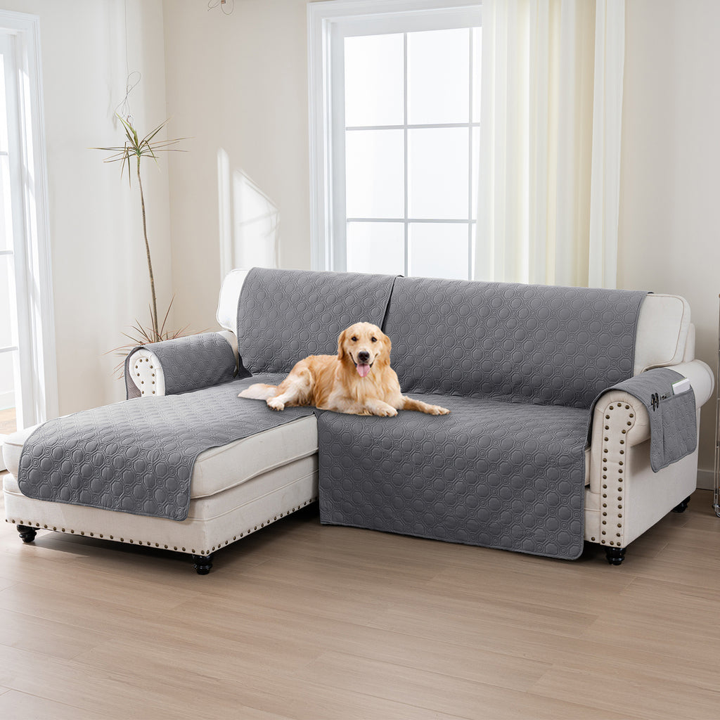L-Shaped Sectional Sofa Cover 100% Liquid-Resistant Couch Slipcover with Non-Slip Straps for Dogs Cats Pets Left Right Chaise