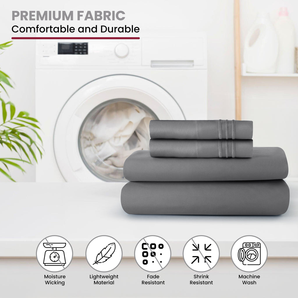 Brushed Microfiber Bed Sheet Set 6 Piece with Embroidered Pillowcases - Hotel Luxury Deep Pocket 16 Inch, Soft Breathable All Season, 24 Colors, Twin Twin XL Full Queen King Cal King