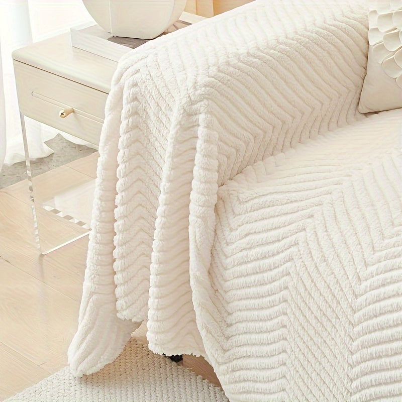 Plush Thickened Non-Slip Sofa Cover & Throw Blanket, Pet-Friendly Sofa Cushion Protector for Living Room, Bedroom & Office, 4 Sizes from 71x71 to 71x134 Inch, White Khaki Grey
