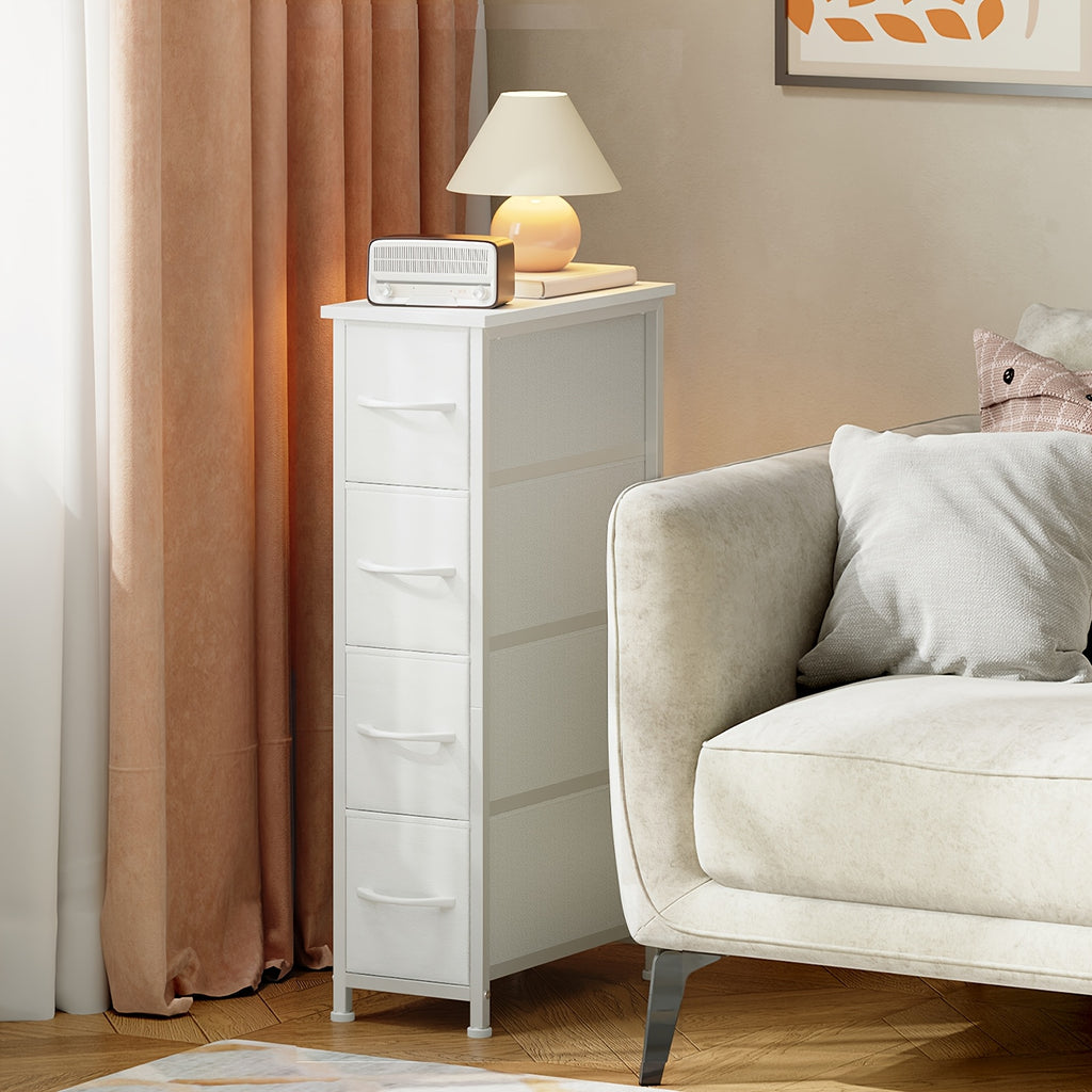 Narrow Dresser with 4 Drawers – Slim Storage Organizer Chest with Removable Fabric Drawers for Bedroom, Bathroom, Closet & Laundry
