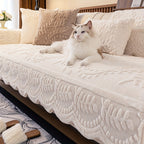 Faux Rabbit Fur Sofa Cover Thick Plush Couch Protector Non-Slip Machine Washable Pet Friendly – 2 3 4 Seater & Armrest Sizes, Floral Design Sofa Slipcover
