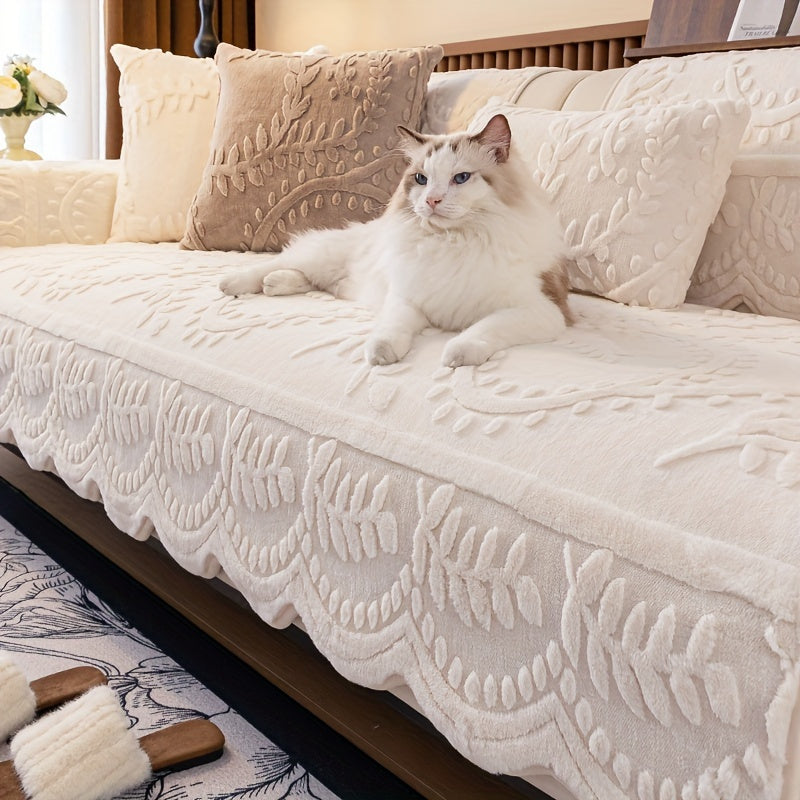 Faux Rabbit Fur Sofa Cover Thick Plush Couch Protector Non-Slip Machine Washable Pet Friendly – 2 3 4 Seater & Armrest Sizes, Floral Design Sofa Slipcover