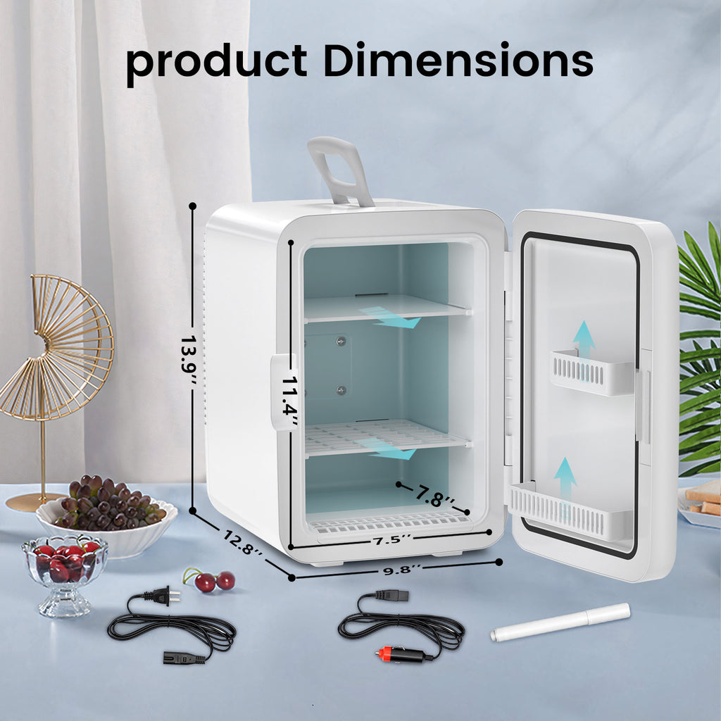 Portable Mini Fridge 15 Can 10 Liter Cooler with AC & DC Adapters – Compact Skincare & Beverage Refrigerator for Bedroom, Dorm, Office & Car – 1.06 or 2.64 Gal