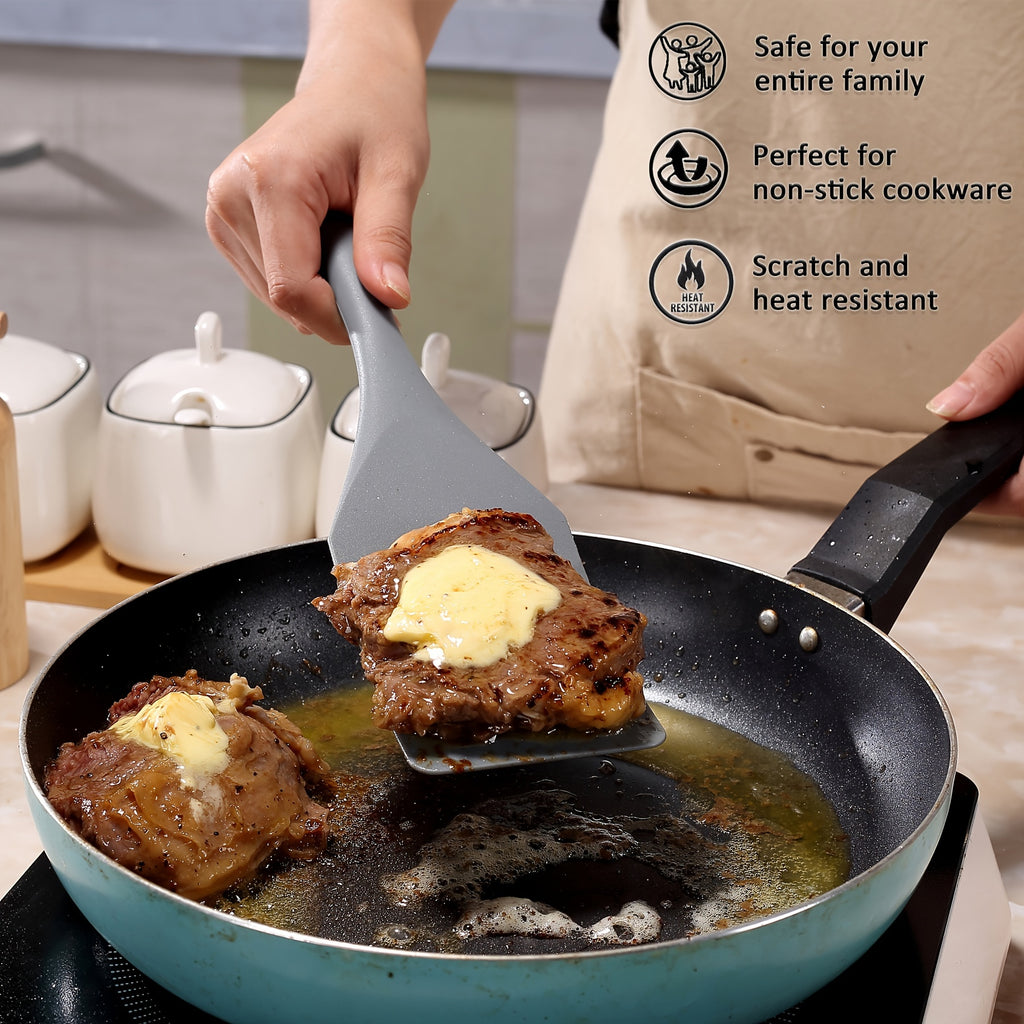 7-Piece Silicone Spurtle & Spatula Set – Heat-Resistant Cooking Utensils for Nonstick Cookware, Multi-Use Kitchen Tools for Serving, Baking, Whisking, Scooping & Spreading, Light Gray