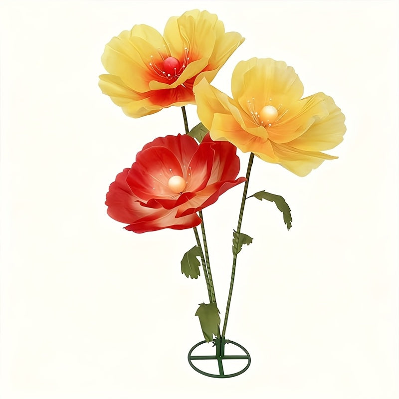 Large Artificial Poppy Flowers 3pcs Giant Orange Yellow Red Blooms Realistic Faux Floral for Wedding Centerpiece Party Decor Photo Booth Spring Home Decoration