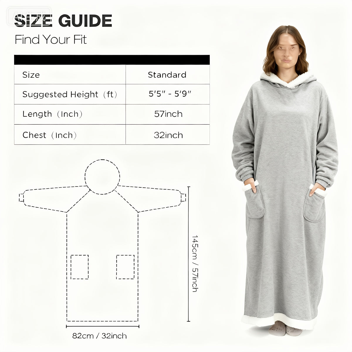 Wearable Blanket Hoodie – Oversized Giant Flannel Hooded Blanket Jacket for Women & Men | Ultra Soft, Warm, with Pocket | 5 Colors