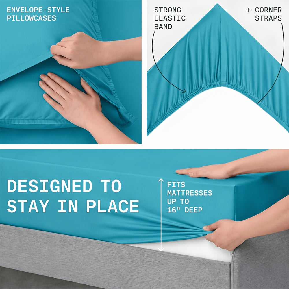 Cooling Bamboo Sheet Sets Deep Pocket 16 Inch Moisture-Wicking Breathable Soft 1800 Thread Count Fitted Sheet Twin Full Queen King All Season