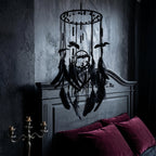 Gothic Bat Dreamcatcher Boho Wall Hanging – Spooky Halloween Decor with Handmade Bat Accents, Black Feathers & Spider Web Fiber for Bedroom, Dorm & Halloween Gift for Kids & Goth Lovers