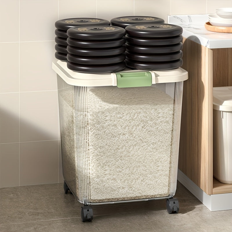 Large Capacity Rice Storage Box with Lid & Universal Wheels – Sealed PP Cereal Container, Movable Kitchen Pantry Storage, 2-Pack or 4-Pack (11–55 lbs)