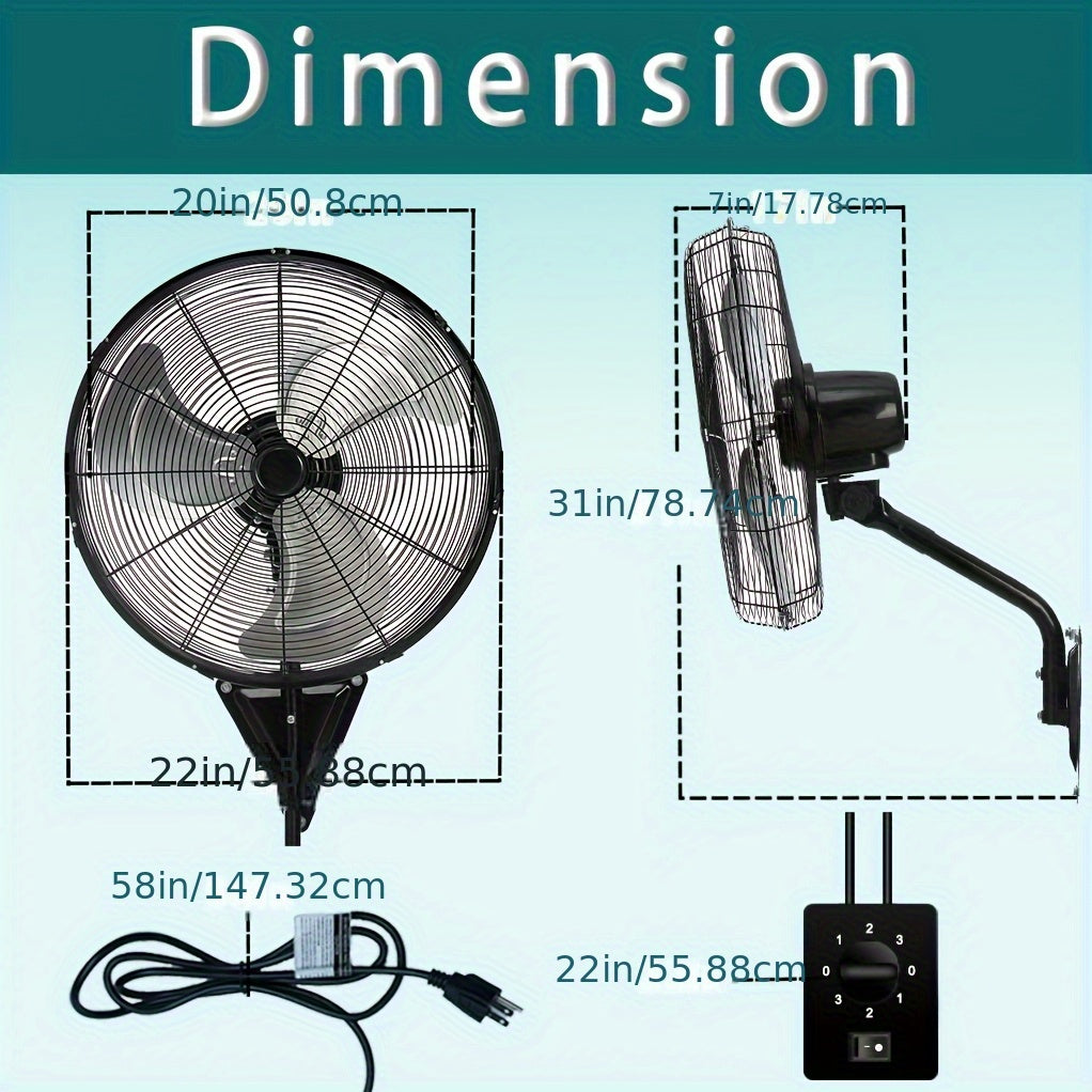 Industrial Wall-Mount Oscillating Fan – 7000 CFM High Velocity, 3-Speed, 120° Auto-Swing, Ultra-Quiet <55dB, for Home, Garage & Warehouse | 20” / 24” / 30”