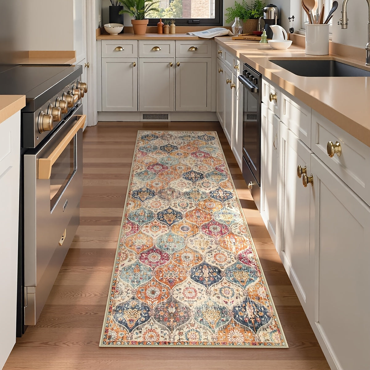 Non-Slip Washable Kitchen Rug – Vintage Hallway Runner with Rubber Backing | Cashmere-Like