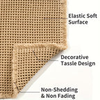 Waffle Bath Mat Rug 17"x24", Super Absorbent Non-Slip Bathroom Rug, Ultra-Soft Machine Washable Bathmat with Tassels for Bathroom Floor & Beside Tub — Light Brown & Yellow