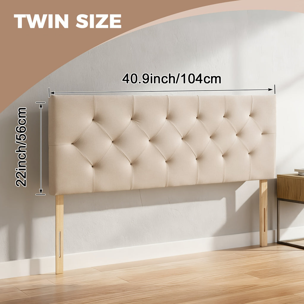 Tufted Upholstered Headboard – Premium Linen Fabric, Adjustable Height 37–51”, Solid Wood Frame | Twin & Queen | Gray & Beige