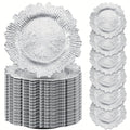 Reef Charger Plates Bulk 100 Pack Silver – 13 Inch Plastic Floral Ruffled Rim Metallic Decorative Wedding Chargers for Party, Holiday & Event Table Settings