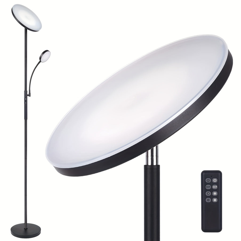 LED Torchiere Floor Lamp 27W+7W Dual Light with Reading Arm, 4 Color Temperatures, Dimmable, Remote & Touch Control – Home & Office Standing Lamp | Nuvia Haven