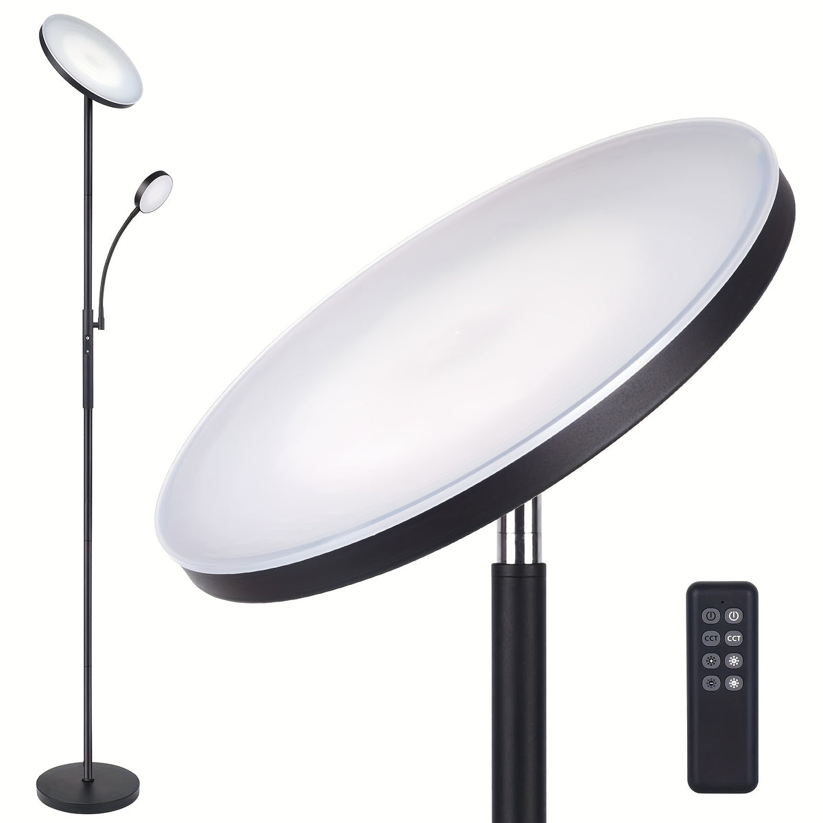 LED Torchiere Floor Lamp 27W+7W Dual Light with Reading Arm, 4 Color Temperatures, Dimmable, Remote & Touch Control – Home & Office Standing Lamp | Nuvia Haven