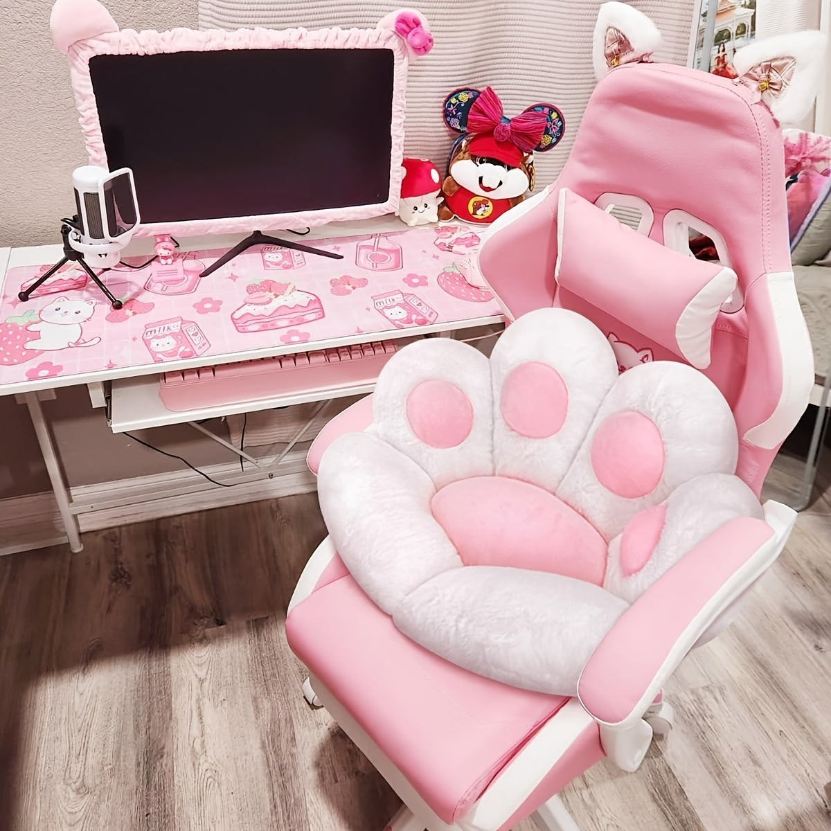 Cat Paw Cushion Jumbo Plush 23.6"x27.6", Oversized Cute Cat Paw Print Pillow with Quilted Cover & Filling for Office Chair, Gaming Chair, Bed & Floor Decor