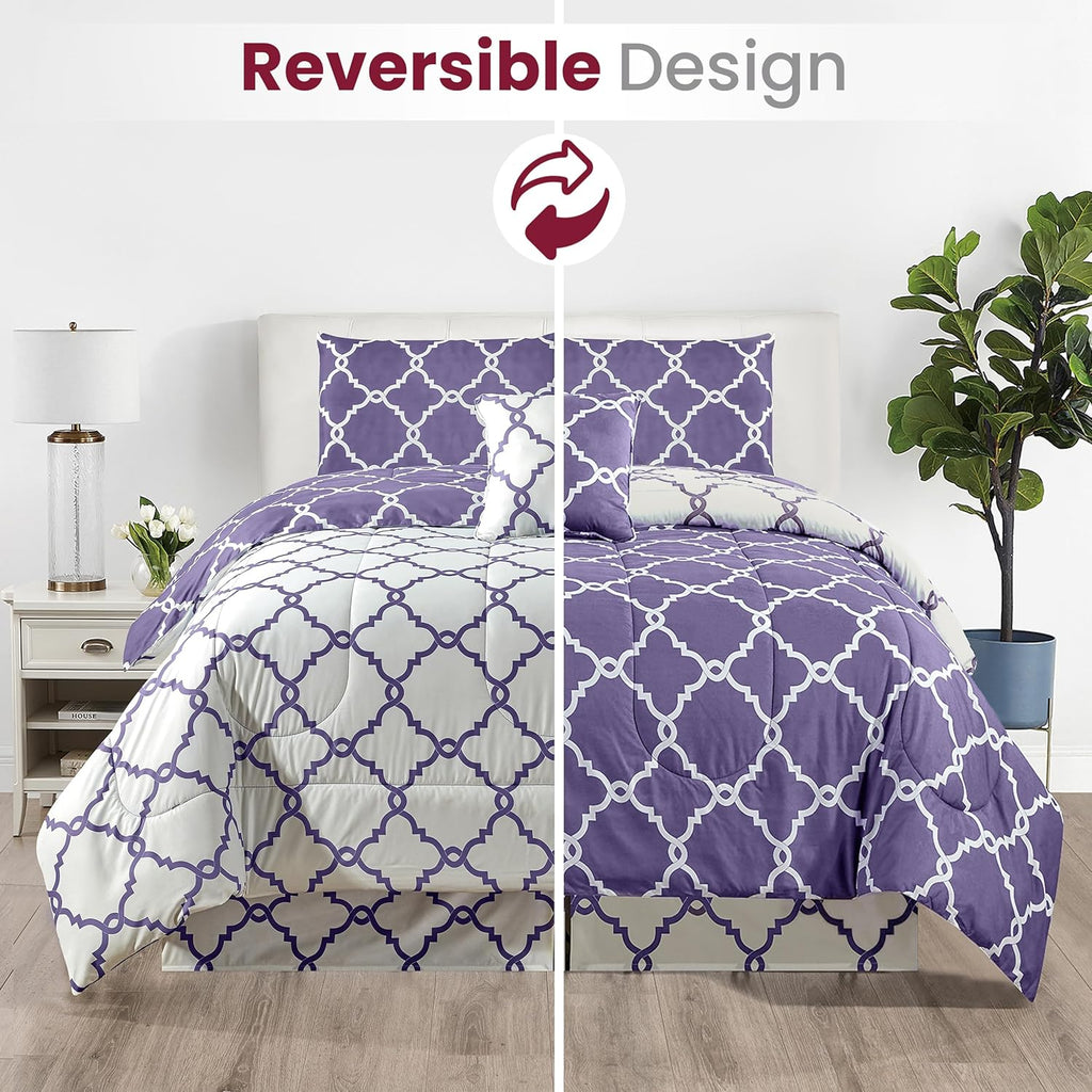 5-Piece Comforter Set – Reversible Quilted Down Alternative Bedding Set with Pillow Shams, Bed Skirt & Cushion | All Season | Twin, Queen, King
