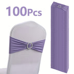 Chair Sashes 100-Pack – Milk Fiber & Spandex Stretch Sash Bands with Buckle, Snap-Back Elasticity, Wedding Party Banquet Decor, 8 Colors