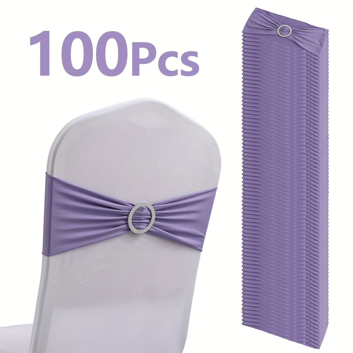 Chair Sashes 100-Pack – Milk Fiber & Spandex Stretch Sash Bands with Buckle, Snap-Back Elasticity, Wedding Party Banquet Decor, 8 Colors