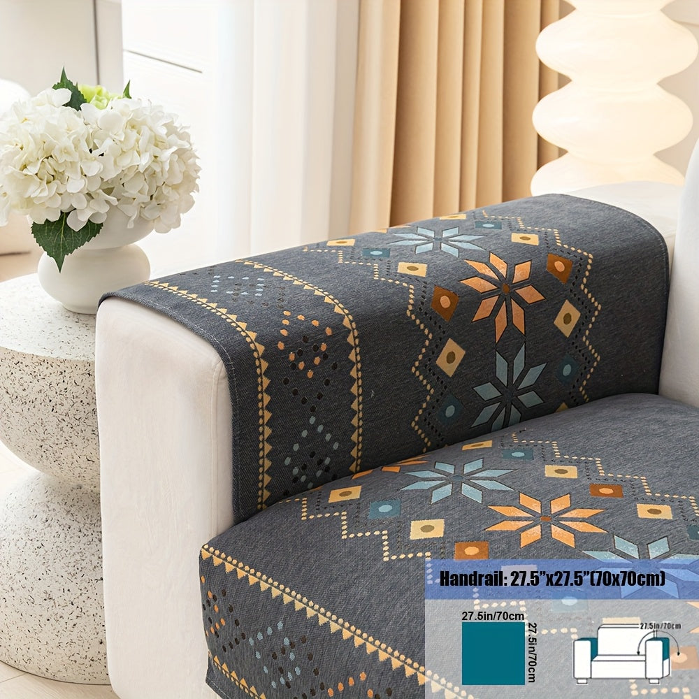 Embroidered Chenille Sofa Slipcover Bohemian Geometric Floral Pattern | Non-Slip Machine Washable Couch Cover for 1-2-3-4 Seater with Armrest & Pillow Cover Options, 6 Colors