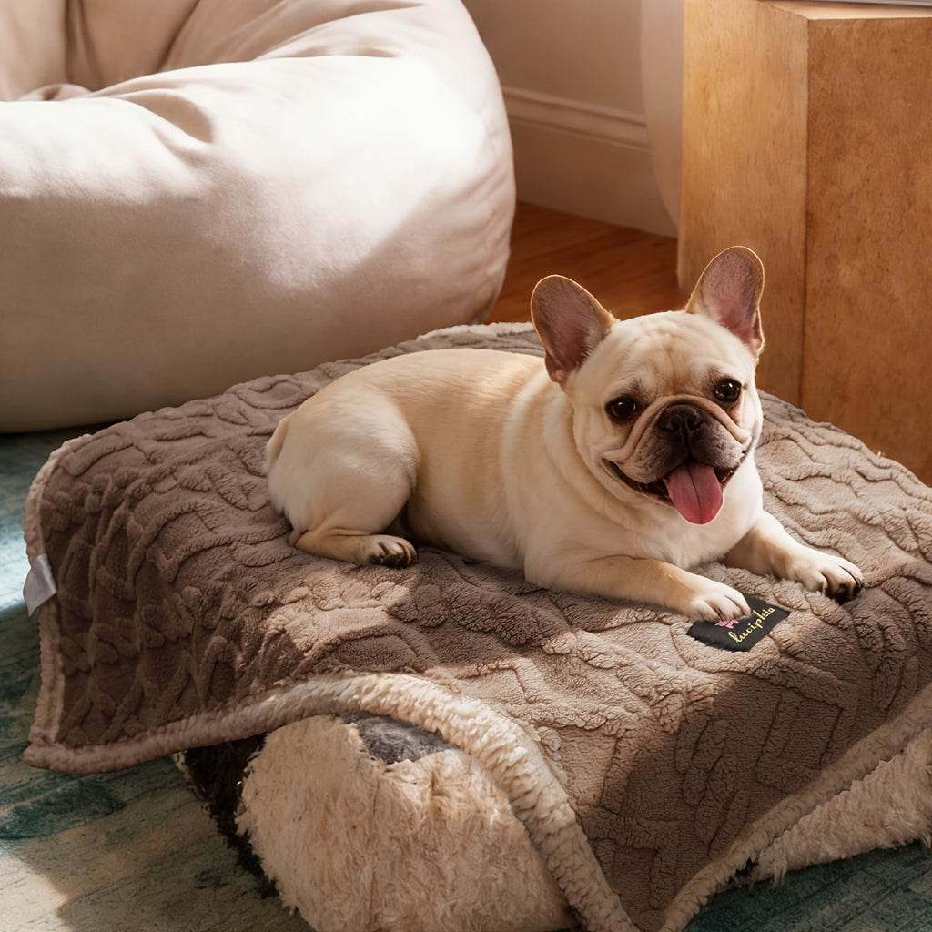 Liquid-Proof Reversible Sherpa Pet Blanket & Furniture Protector – Dog & Cat Throw Cover for Sofa, Bed & Couch | Small, Medium & Large Pets | Light Gray, Khaki, Beige