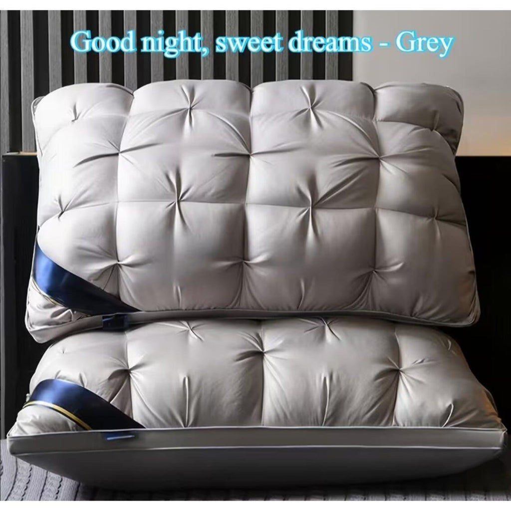 Hotel Quality Bed Pillows - Luxury Soft Polyester Fiber Satin Cover, Deep Sleep Neck Support No-Collapse, Zipper Closure Machine Washable, All-Season, 1/2/3/4-Pack White & Gray