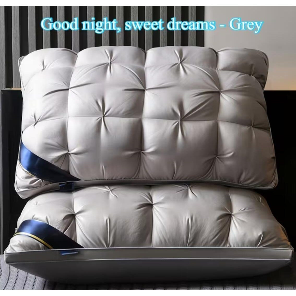 Hotel Quality Bed Pillows - Luxury Soft Polyester Fiber Satin Cover, Deep Sleep Neck Support No-Collapse, Zipper Closure Machine Washable, All-Season, 1/2/3/4-Pack White & Gray