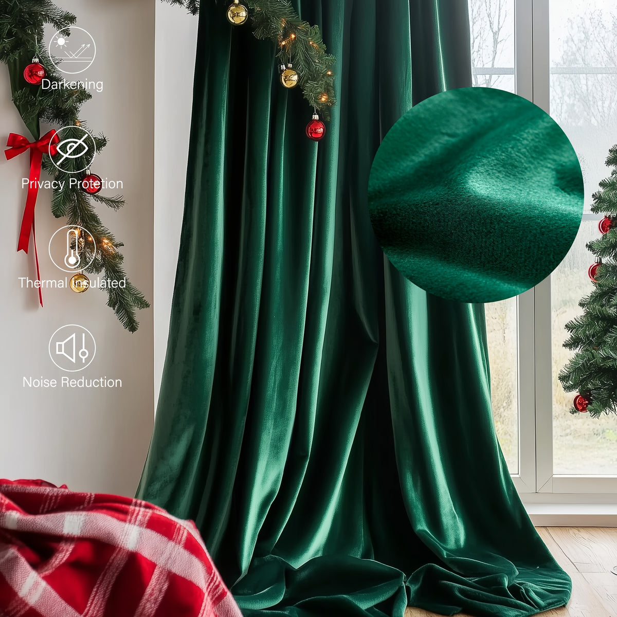 Blackout Velvet Curtains 4 Panels - Thermal Insulated Grommet Drapes, Noise Reducing Soft Window Curtains for Living Room Bedroom, Multiple Sizes & Colors