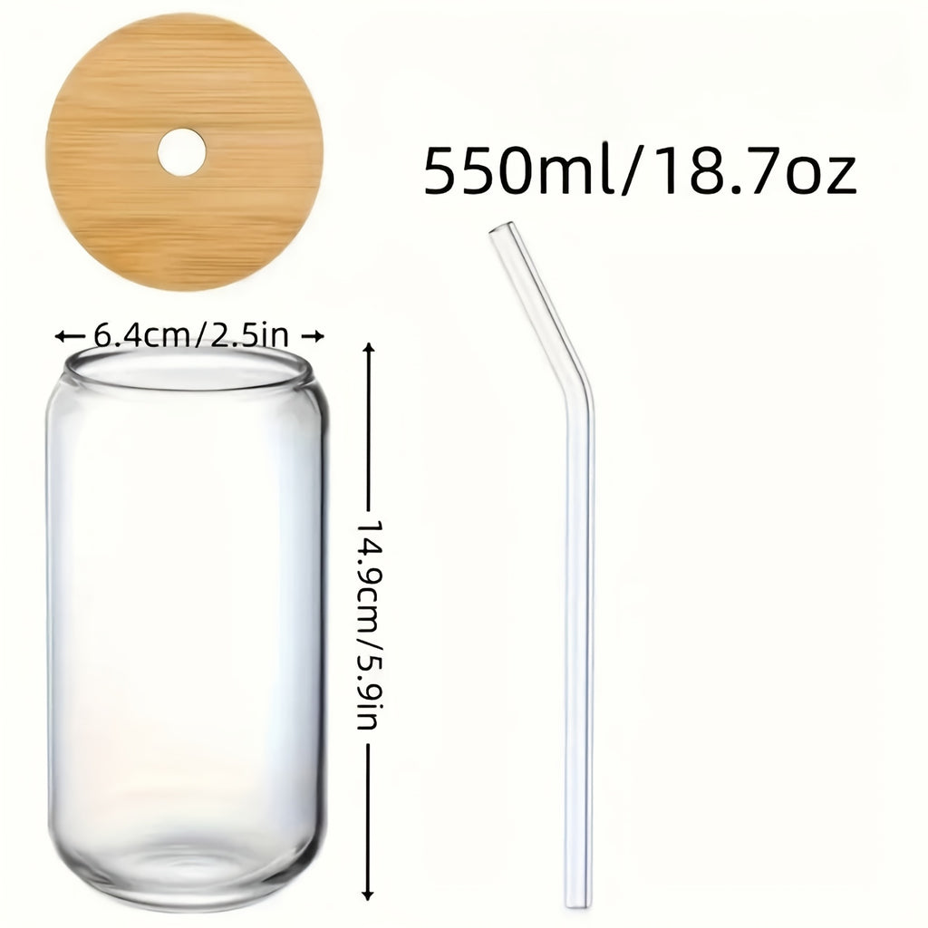 Borosilicate Glass Tumbler Set of 6 with Bamboo Lids, Glass Straws & Cleaning Brushes - 18.7oz Elegant Drinking Glasses for Soda Boba Tea Cocktails Beer Iced Coffee